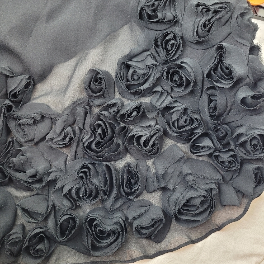 Talbots fancy black silk lined skirt chiffon 3D flowers at hem lady fancy 8P - Picture 8 of 8
